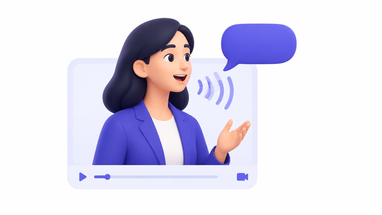 Flat illustration of a character speaking with a speech bubble and sound waves